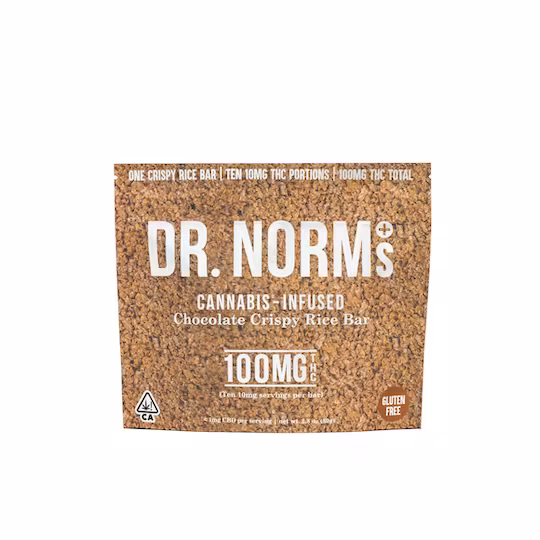 Photograph of product: Dr. Norm's Chocolate Crispy Rice Bar 100mg