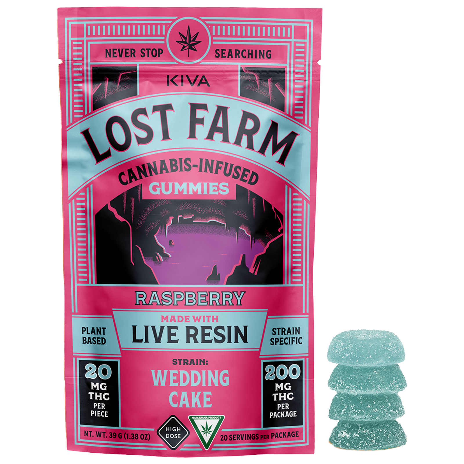 Photograph of product: Raspberry x Wedding Cake Live Resin Gummies (200mg THC, 10 Pack)