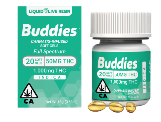 Photograph of product: Buddies Liquid Live Resin 50MG Oui'd Caps 20PK
