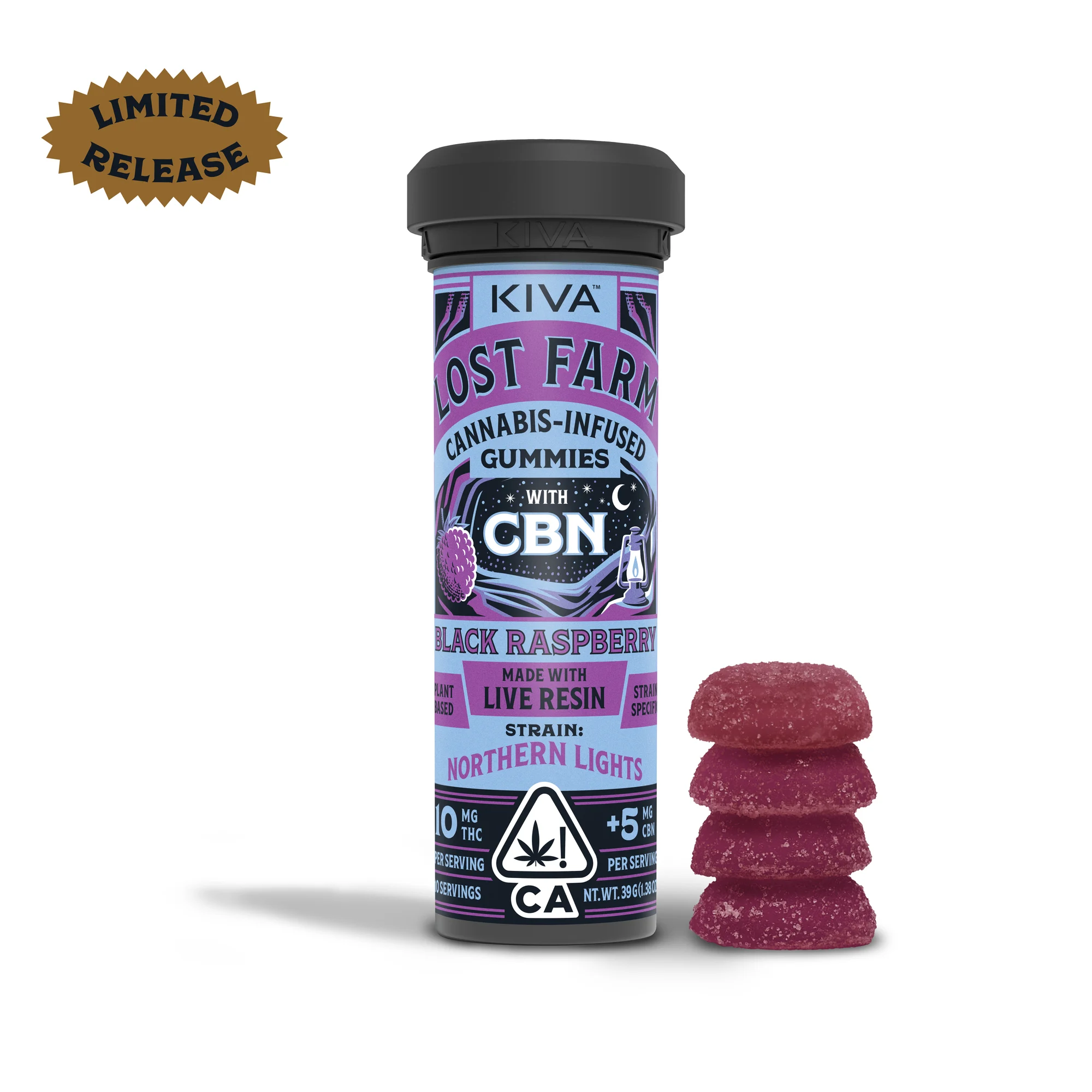 Photograph of product: LOST FARM | BLACK RASPBERRY NORTHERN LIGHTS CBN 10:5 GUMMIES | 100MG