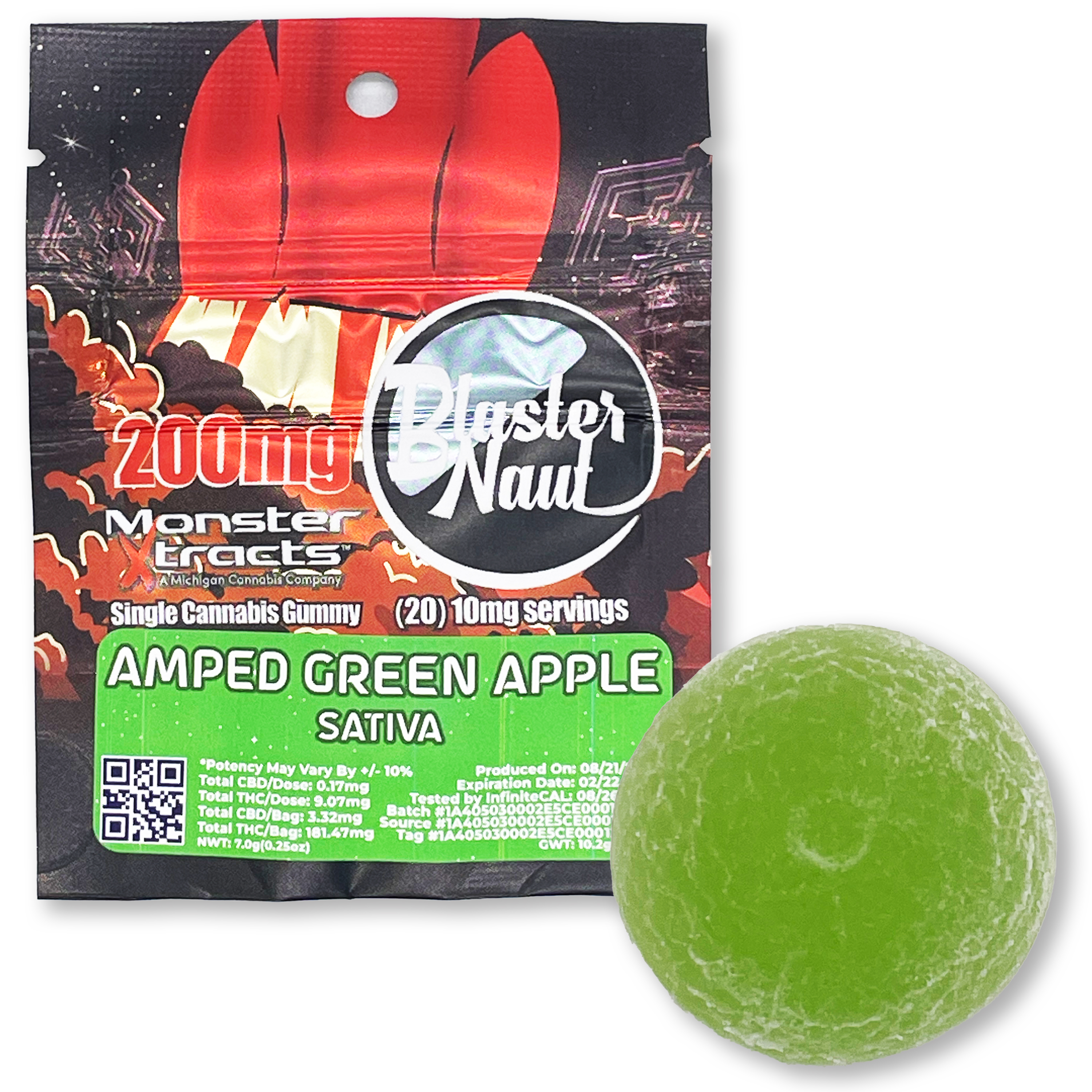 Photograph of product: Blaster Naut - Amped Green Apple Gummy - 200mg