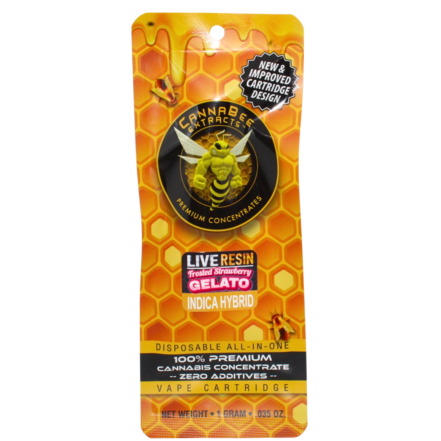 Photograph of product: CANNABEE EXTRACTS FROSTED STRAWBERRY GELATO LIVE RESIN DISPOSABLE VAPE REC