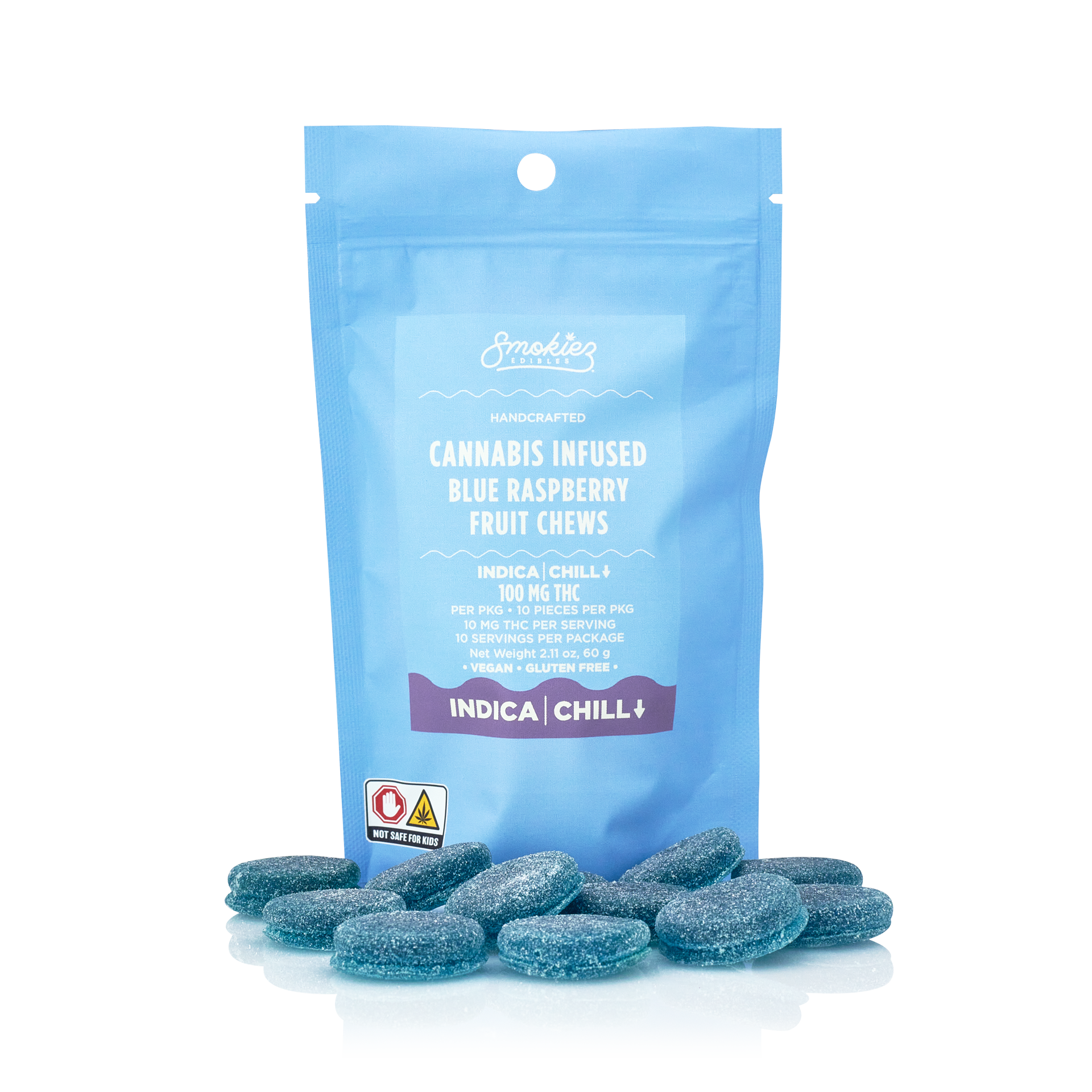 Photograph of product: Smokiez - Sweet Blue Raspberry Oui'd Fruit Chews - 100mg (10pcs)