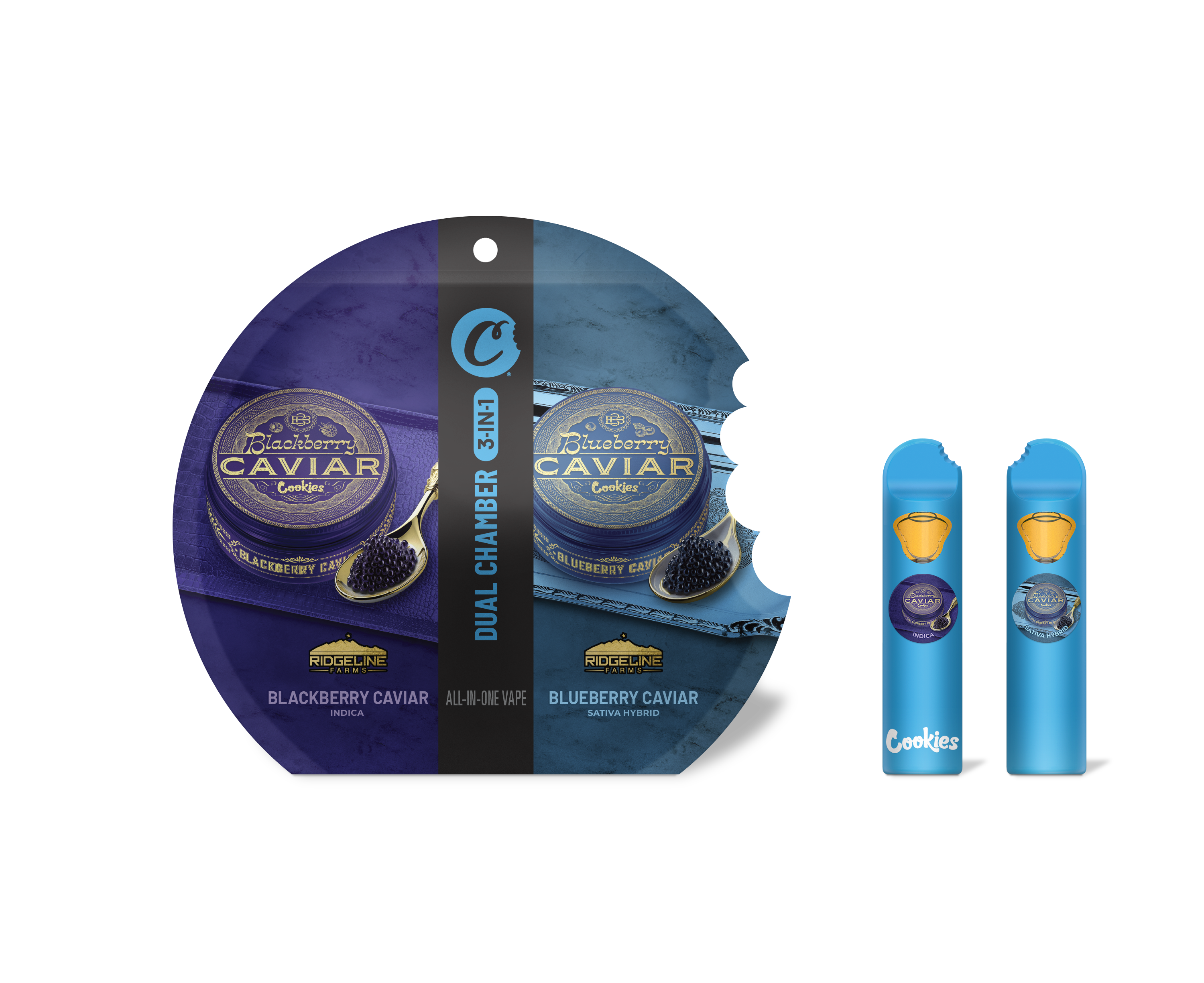 Photograph of product: BLACKBERRY CAVIAR/BLUEBERRY CAVIAR - COOKIES - 3 IN 1 DUAL CHAMBER