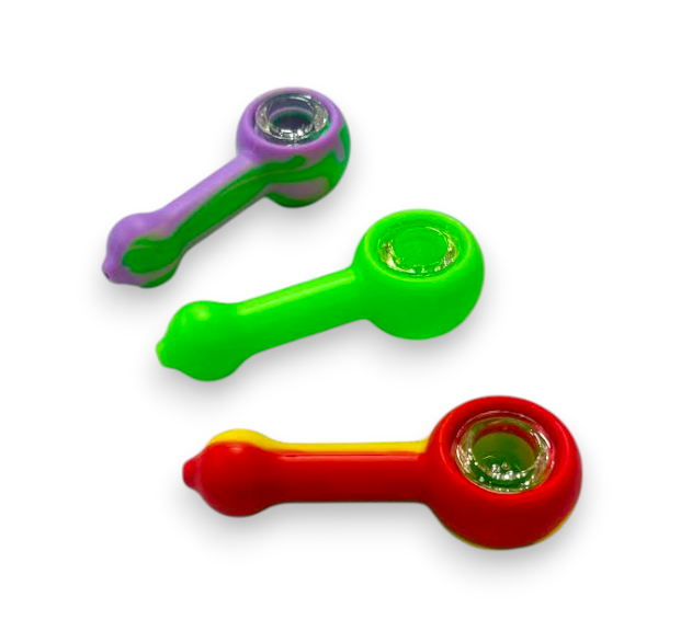 Photograph of product: 4" Silicone Round  Spoon w/ Glass Bowl