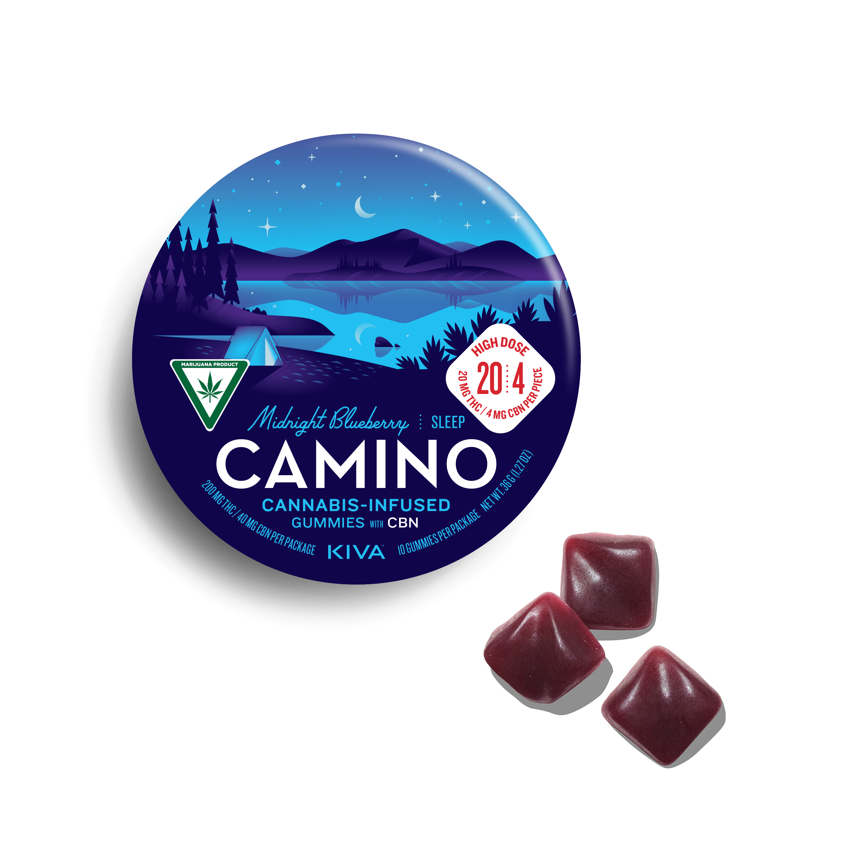 Photograph of product: Camino   Midnight Blueberry   200mg Gummy
