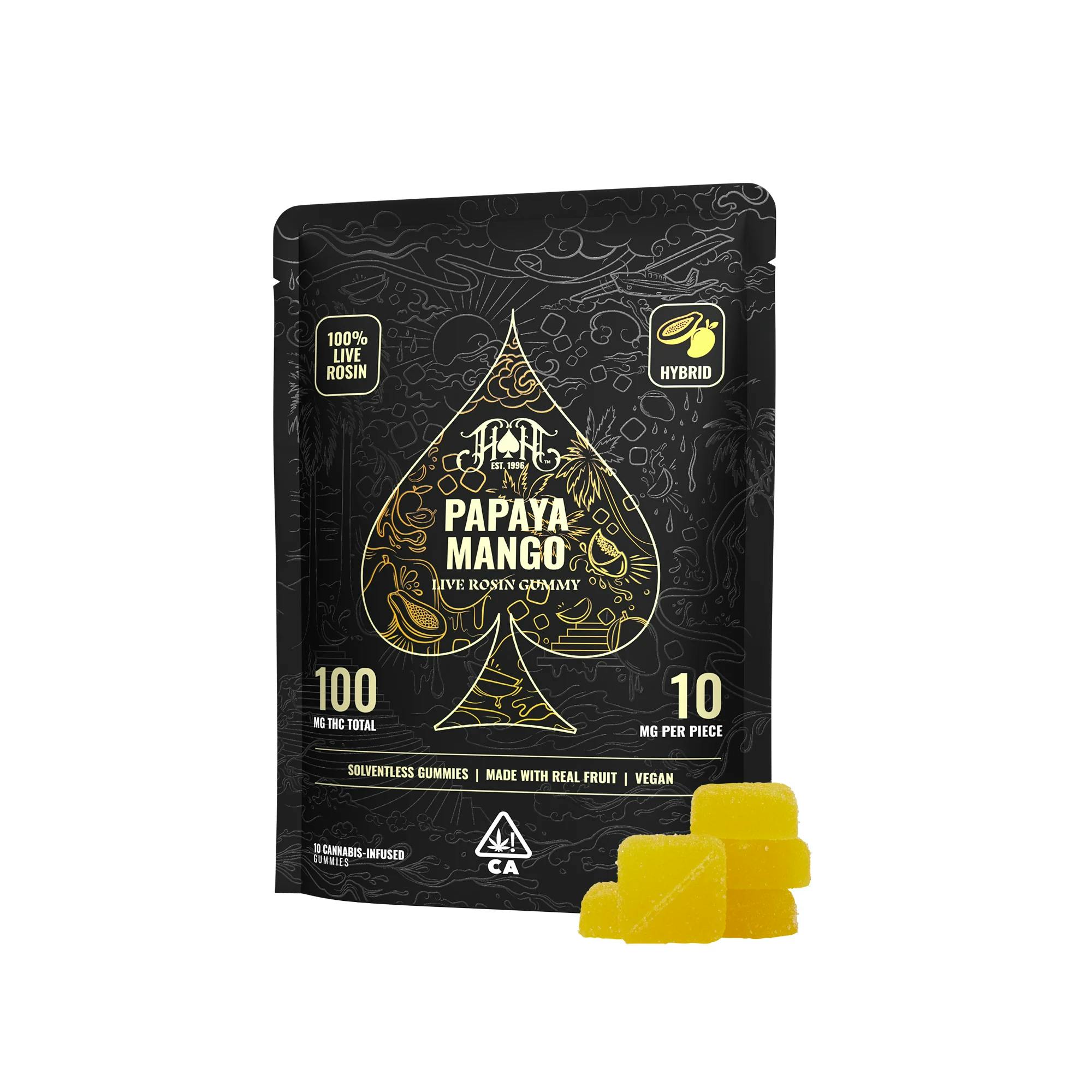 Photograph of product: Heavy Hitters - Papaya Mango - 100MG - Live Rosin Gummy