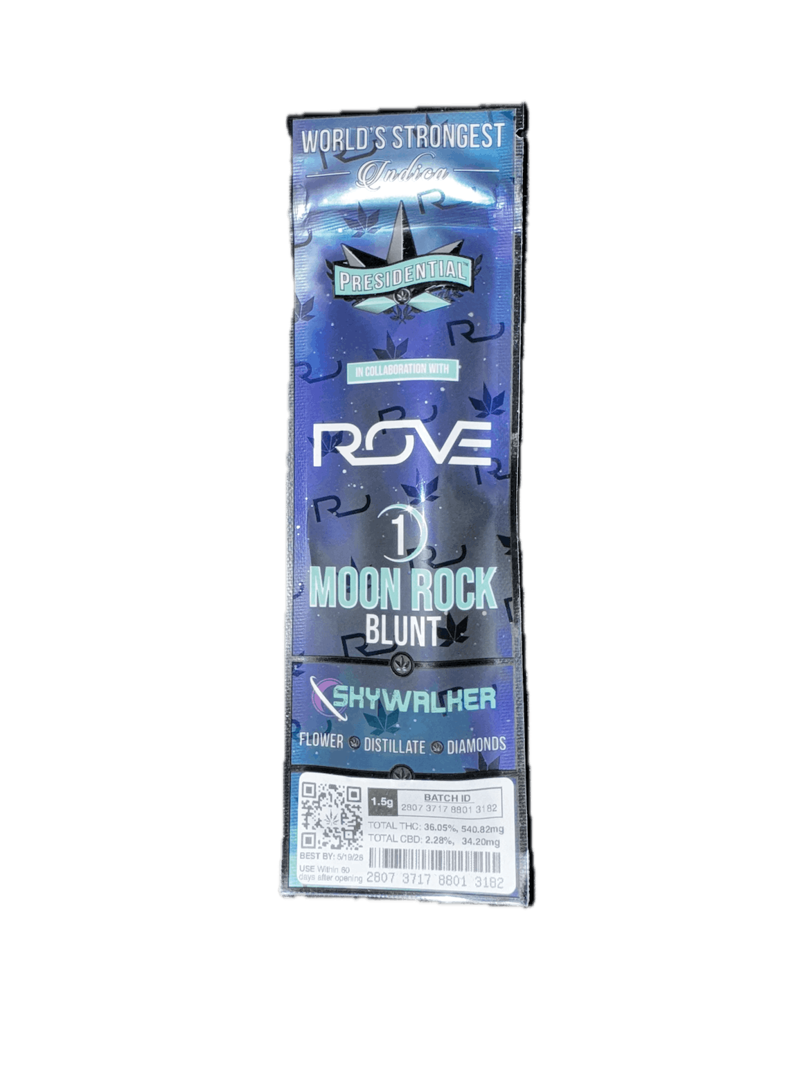 Photograph of product: PRESIDENTIAL x ROVE | MOONROCK BLUNT | SKYWALKER | 1.5G