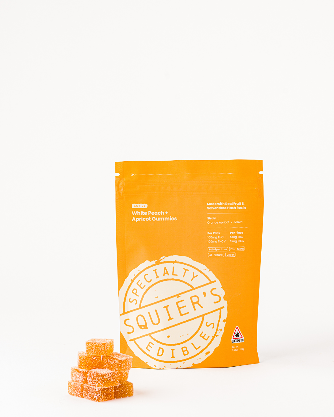 Photograph of product: au chocolat Rosin Gummies - Active White Peach - 100mg/20pk