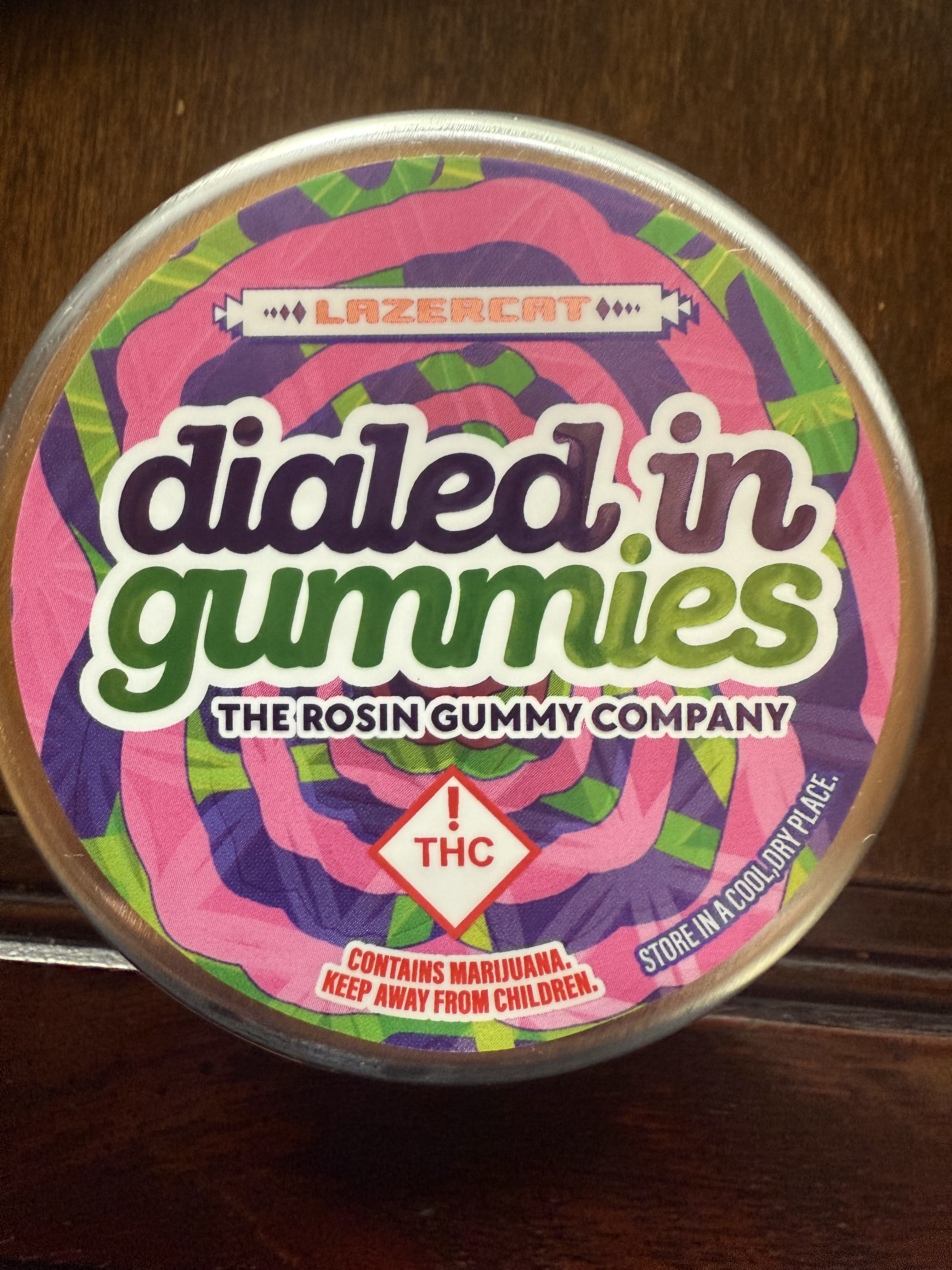 Photograph of product: Dialed In...Gummies (H) Hazy Hologram Batch #2424 Papaya/Guava Live Rosin Gummies 100mg