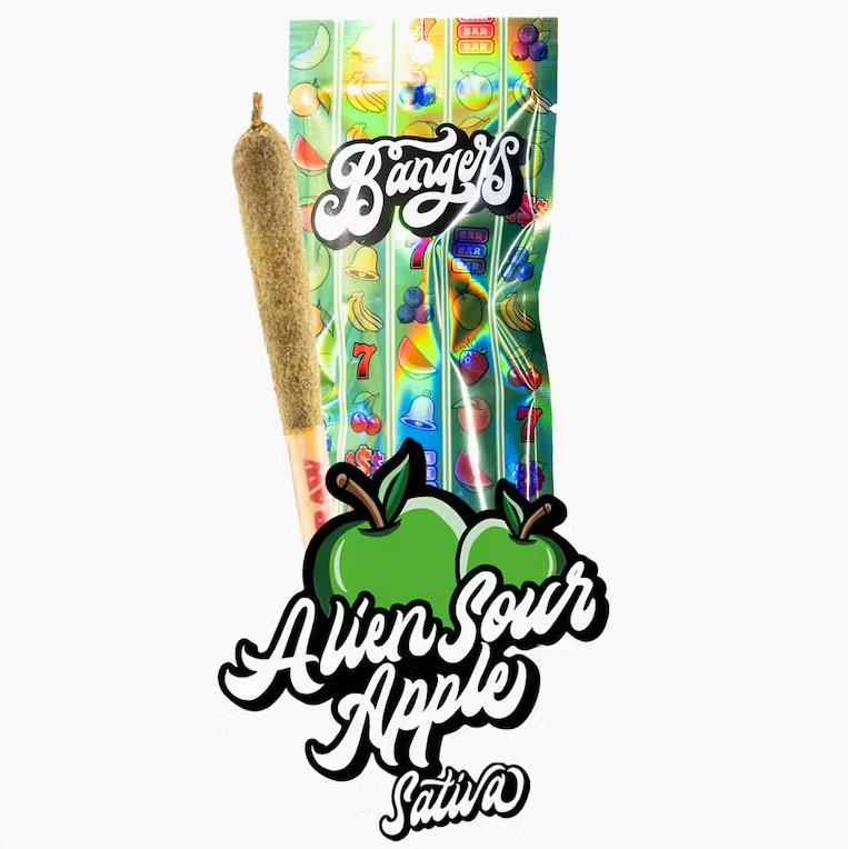 Photograph of product: Bangers Alien Sour Apple single infused preroll (S) 1.2g
