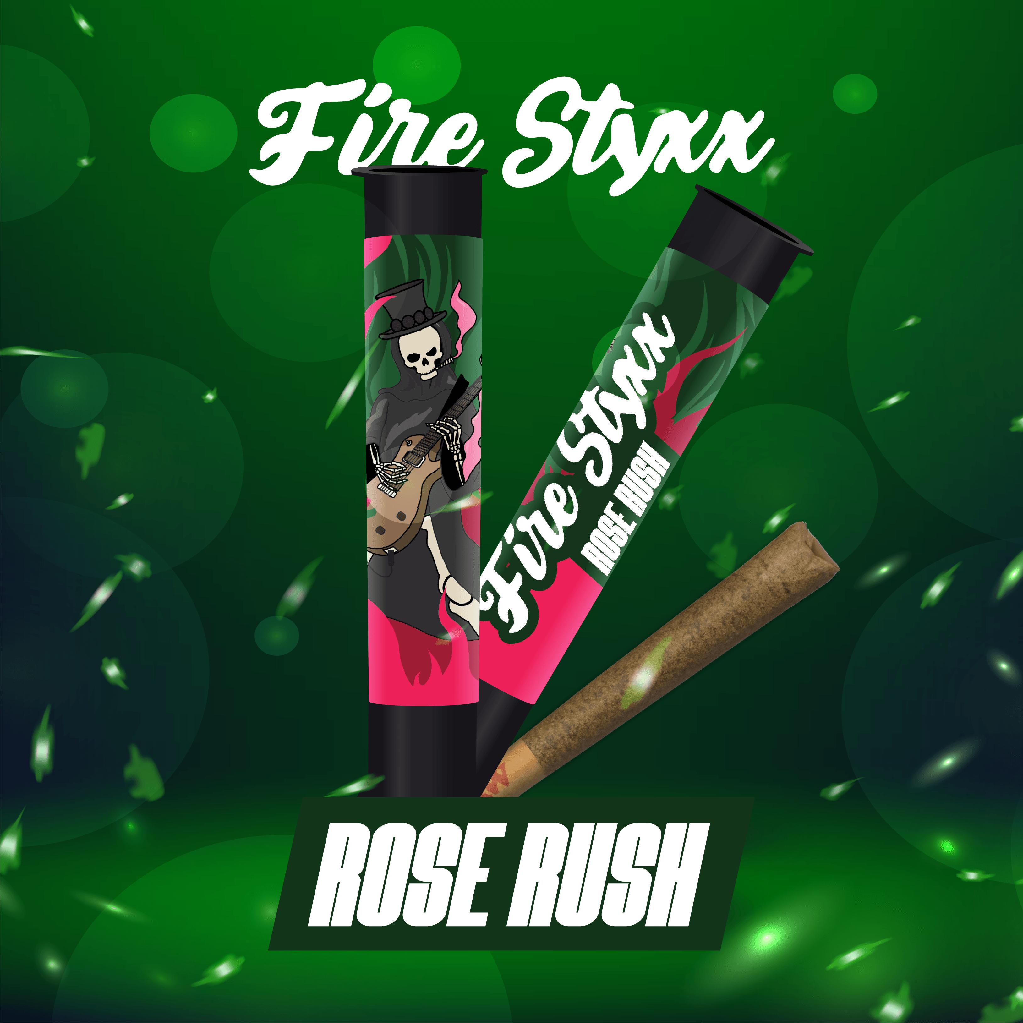 Photograph of product: Rose Rush Fire Styxx TH-ouia Infused Pre-Roll (4 Pack) | Glorious Oui'd Company | 2g