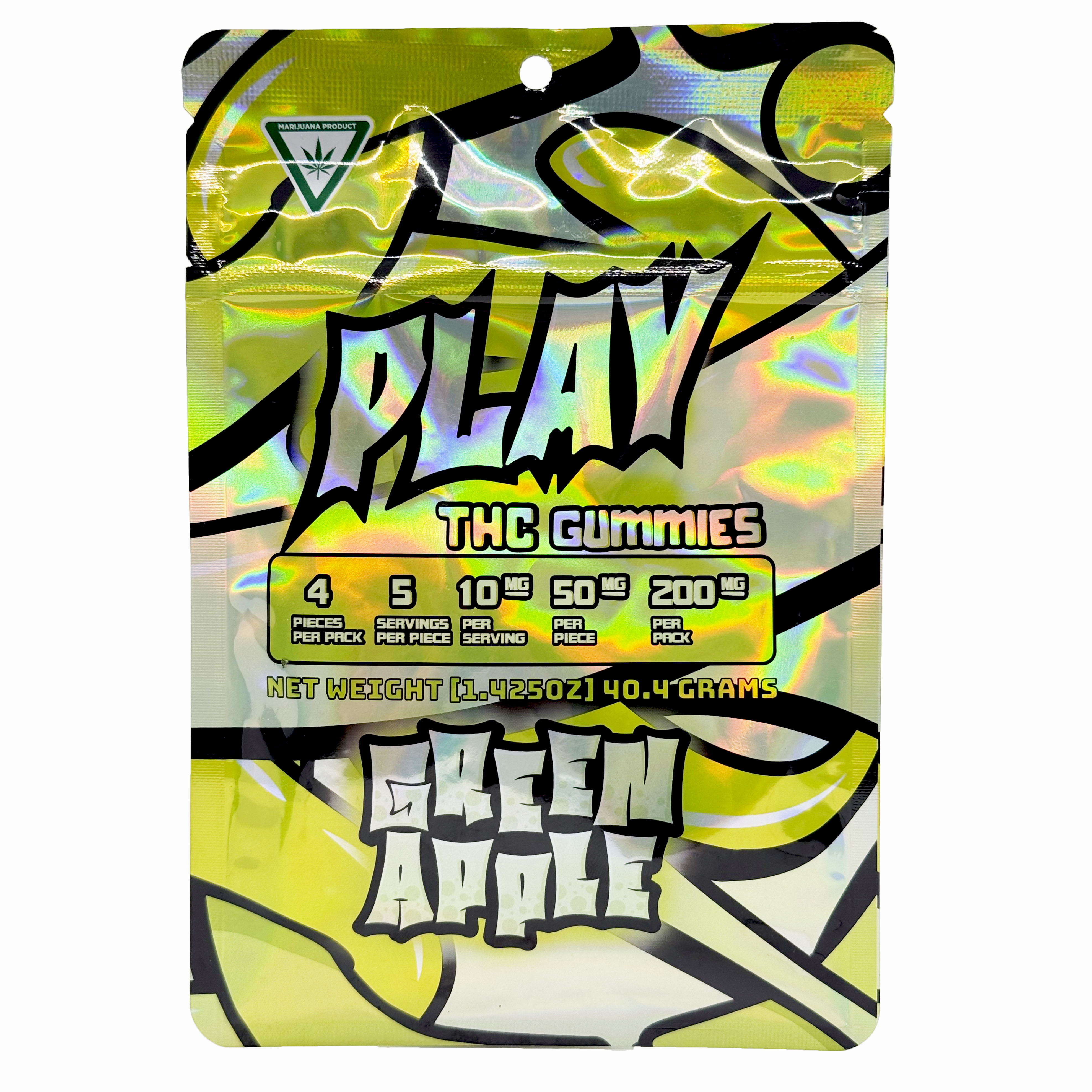 Photograph of product: Play Green Apple Gummies 200mg Rec