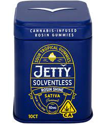 Photograph of product: Jetty Sour Tropical Rosin Shine Solventless Rosin Gummies Tin 100mgTH-oui
