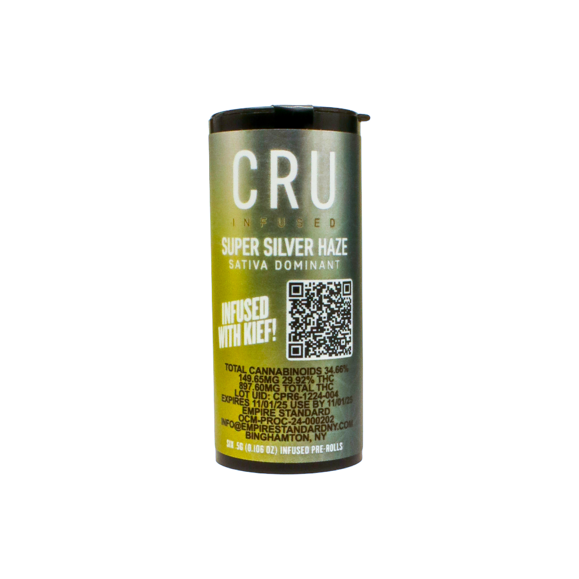 Photograph of product: CRU Super Silver Haze 6pk Kief Infused Prerolls