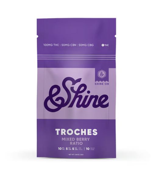 Photograph of product: 2:1:1 TH-oui:CBN:CBG Mixed Berry Plus Troches | 20mg TH-oui /10mgCBN /10mgCBG /10pk (200mg/100mg/100mg)