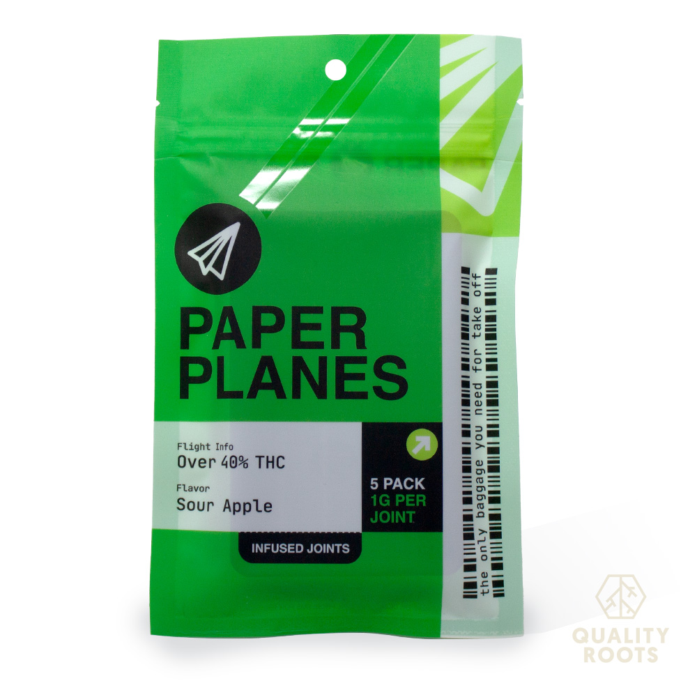 Photograph of product: Paper Planes - Sour Apple Infused Pre-Rolls 5pk 5g