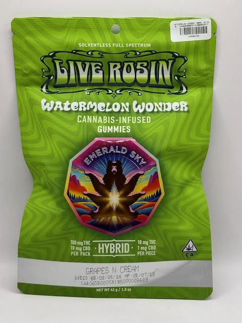 Photograph of product: Watermelon Wonder 100mg 10 Pack Live Rosin Gummies - Emerald Sky