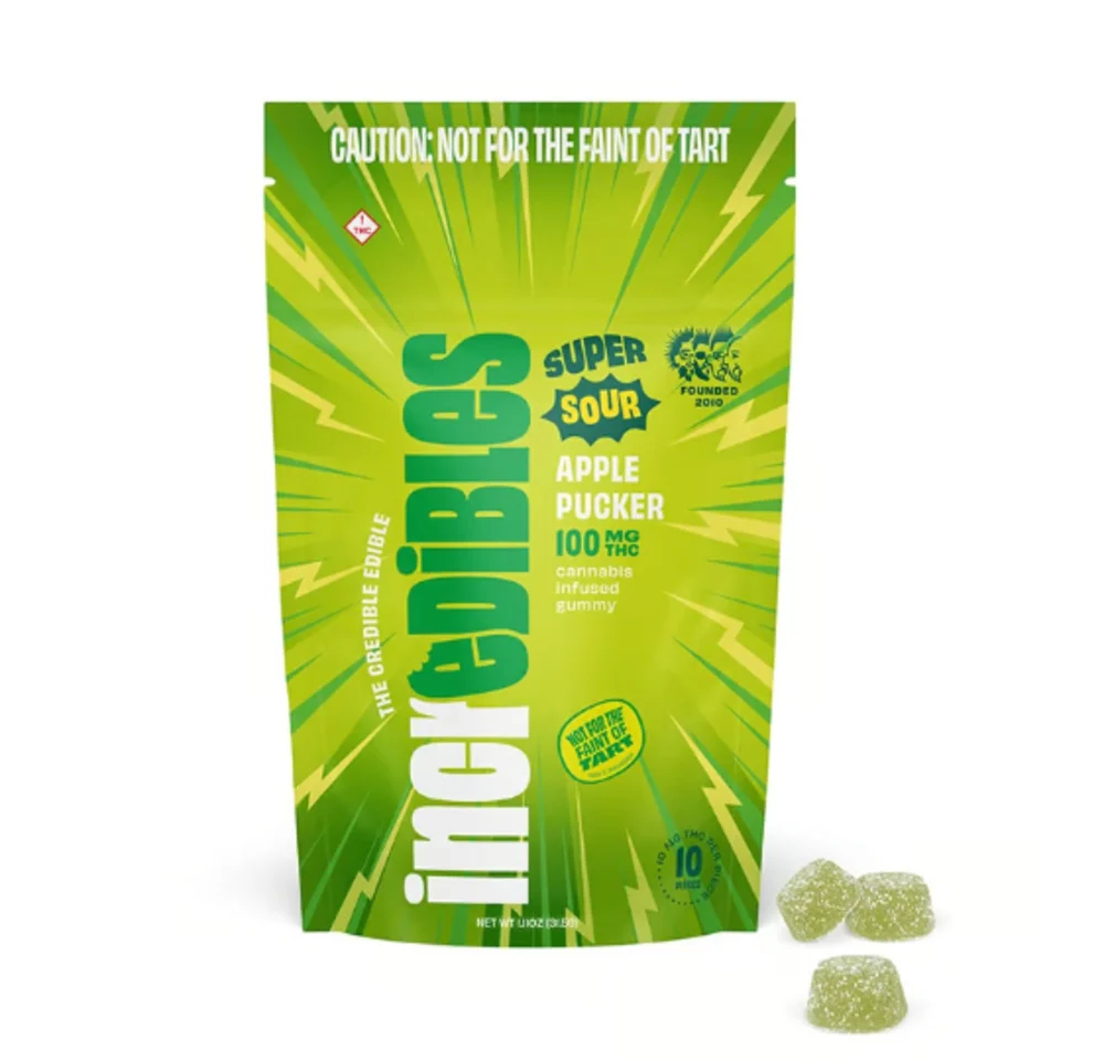 Photograph of product: Incredibles Gummies (100mg) 10ct Super Sour Apple Pucker