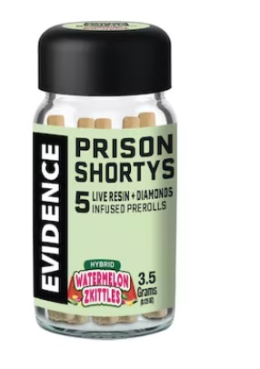 Photograph of product: WATERMELON ZKITTLES .7G LIVE RESIN AND DIAMOND INFUSED PREROLL 5 PACK