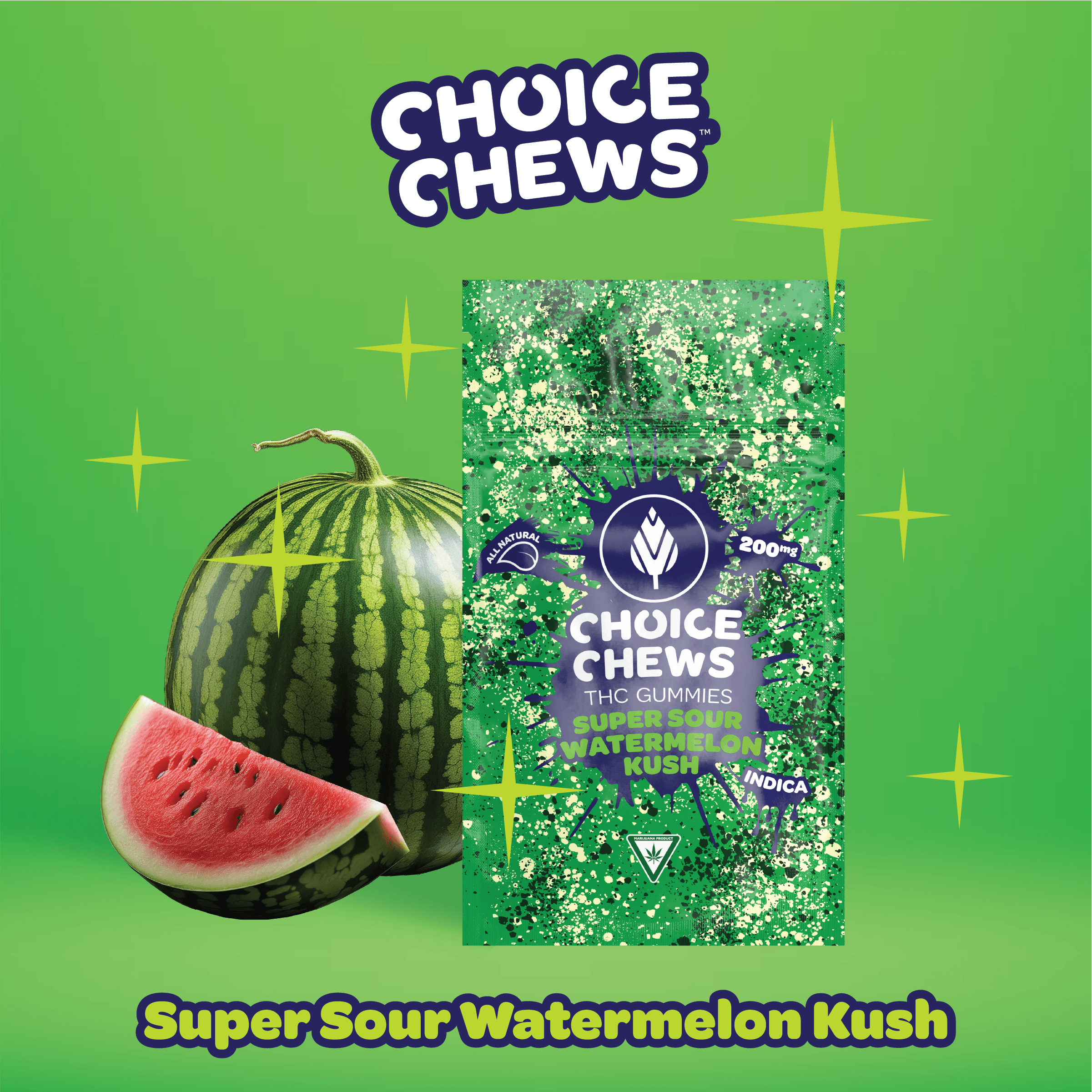 Photograph of product: Choice - Super Sour Watermelon Kush 200mg Gummies