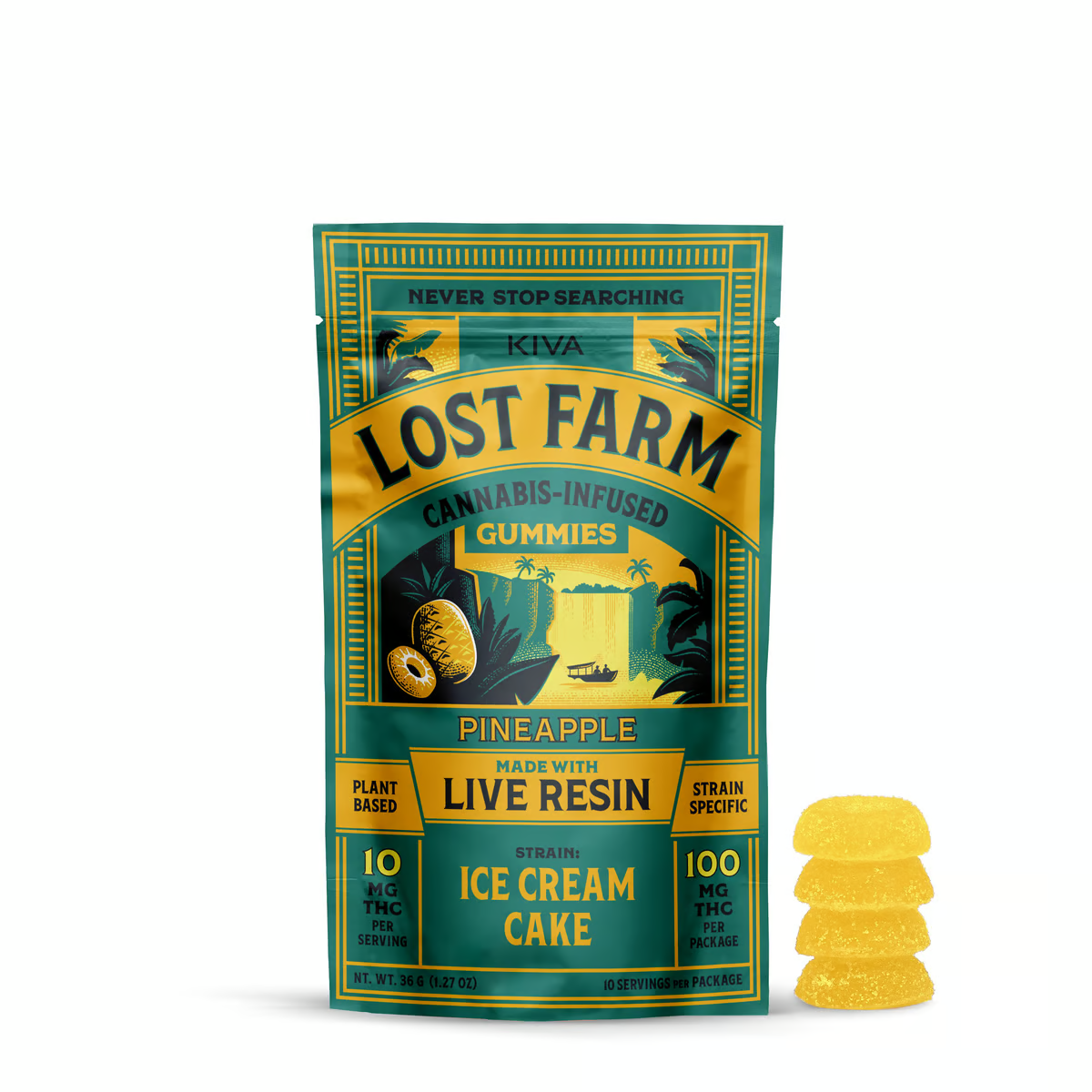 Photograph of product: LOST FARMS Gummies 100mg Live Resin: Pineapple 10pc