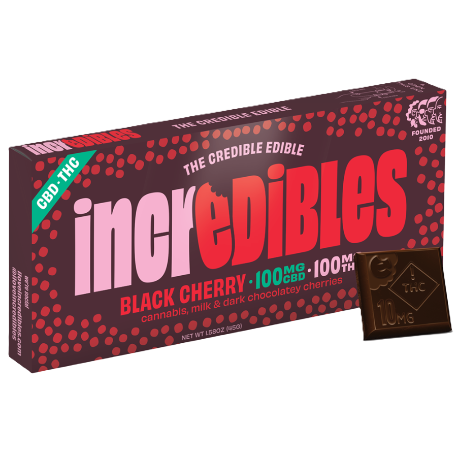 Photograph of product: Chocolate | Black Cherry 1:1 Bar | 100mg | 20pk | Incredibles