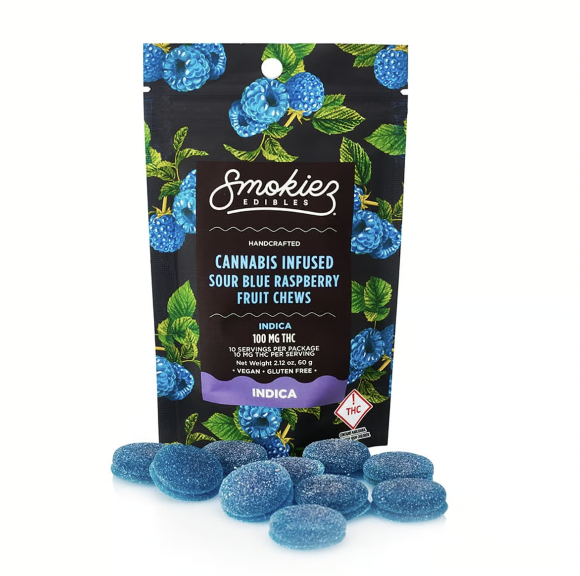 Photograph of product: Smokiez Gummies - 100mg - Sour Blue Raspberry (Oui'd)