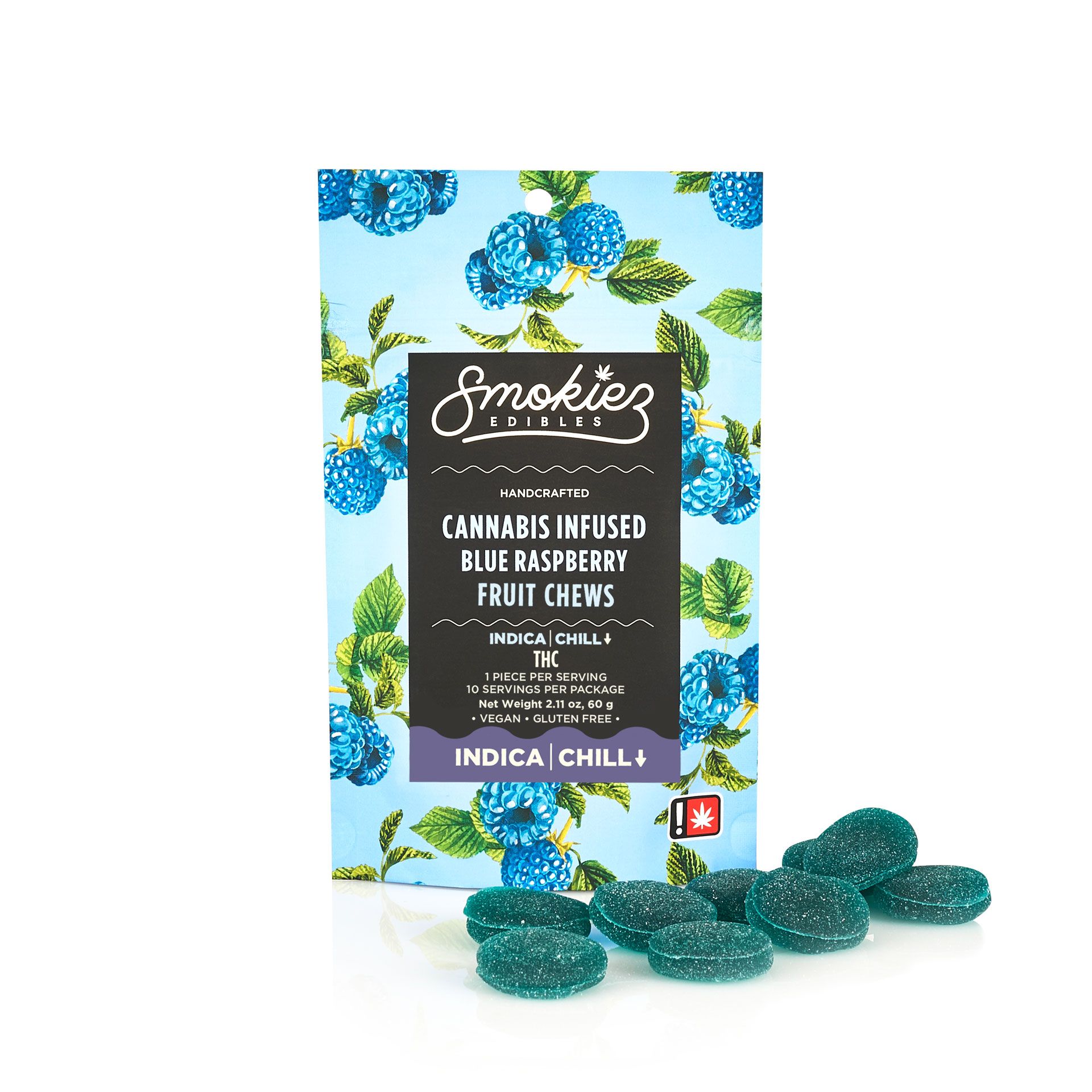 Photograph of product: Smokiez - Blue Raspberry Oui'd - 100mg 10pc Fruit Chews