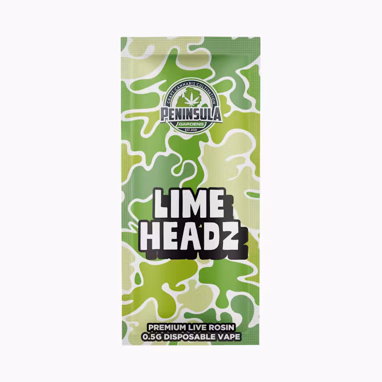 Photograph of Product: Lime Headz Live Rosin Disposable Cartridge | Peninsula Gardens | .5g