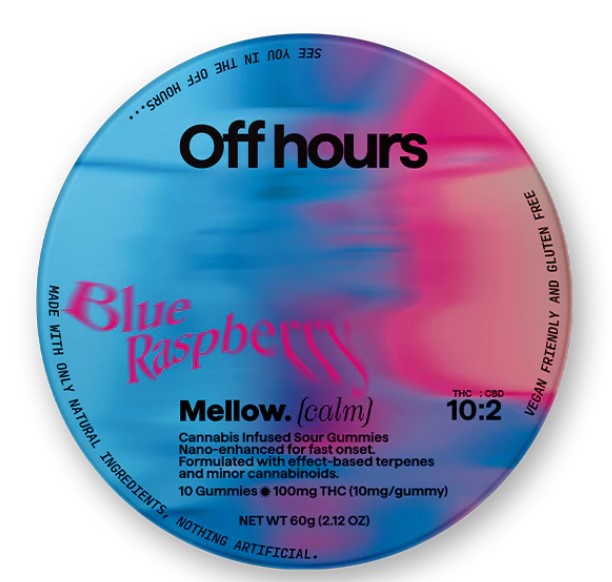 Photograph of Product: Off Hours - Mellow (Calm) Sour Blue Razzberry Gummies 10pk - 100mg