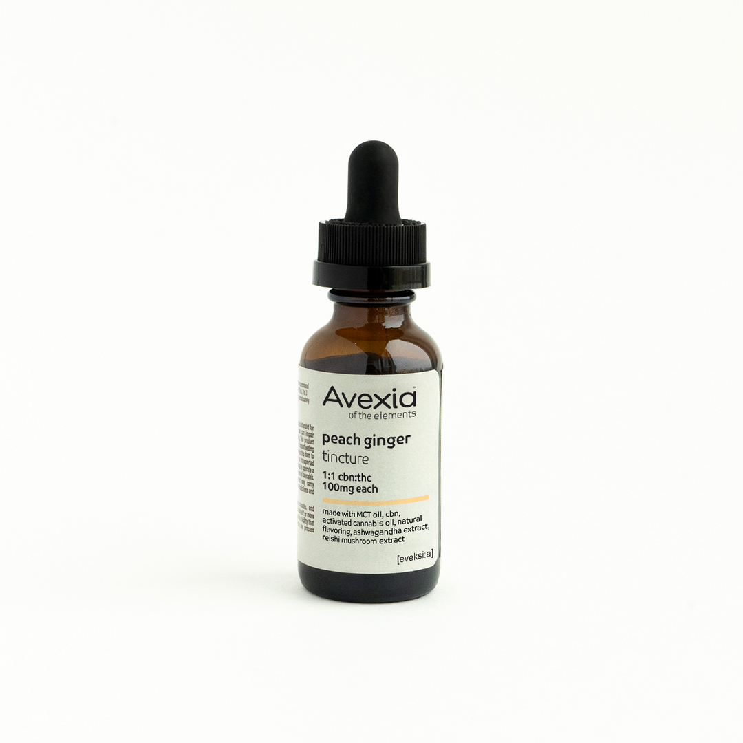 Photograph of product: Avexia | Tincture | Peach Ginger | 1 CBN : 1 TH-oui | 30mL/100mg