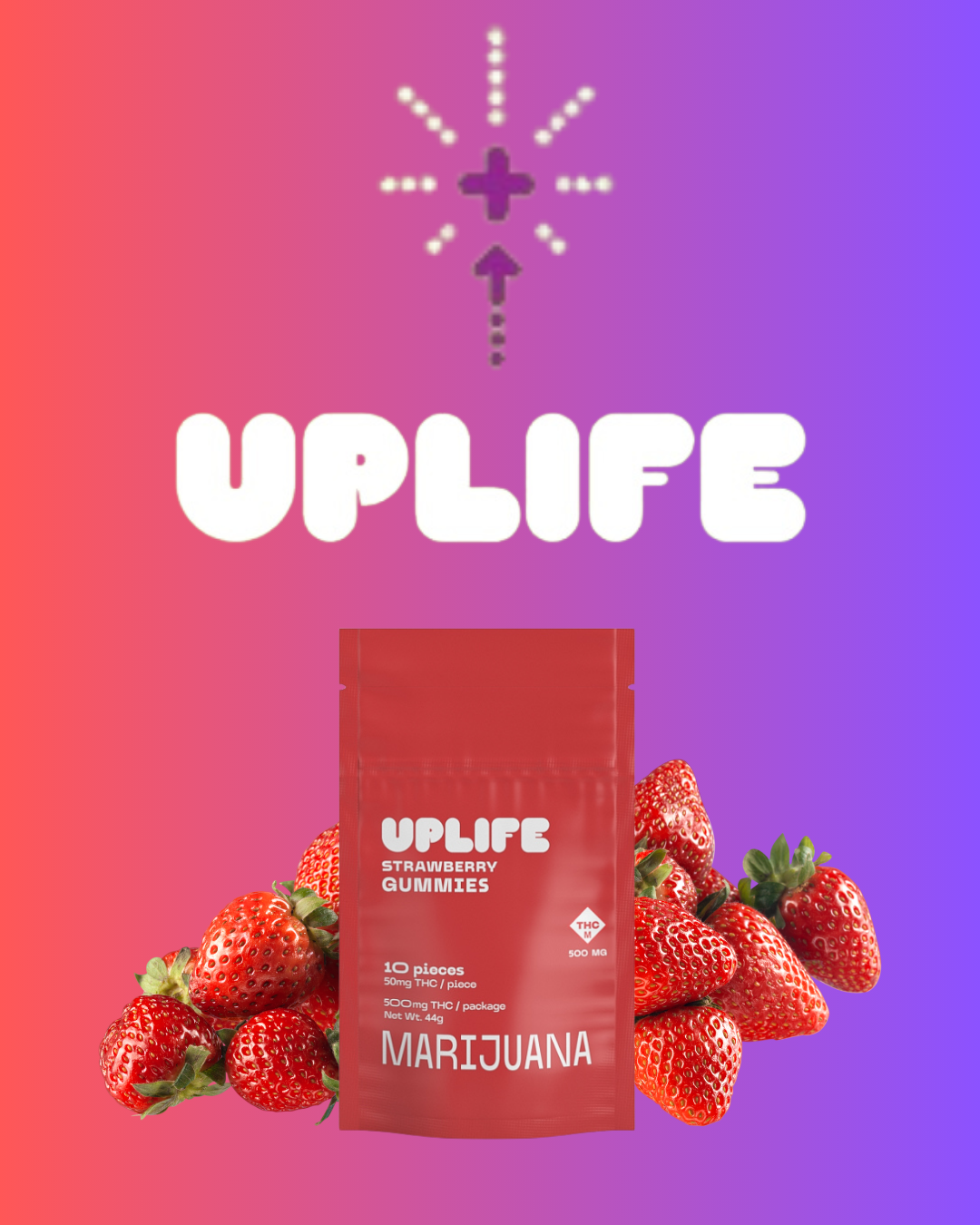 Photograph of product: Uplife | Strawberry Gummies | 500mg (10pk)