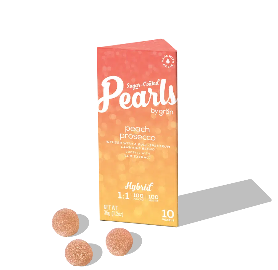 Photograph of product: Gron - 1:1 CBD/TH-oui Peach Prosecco Pearls