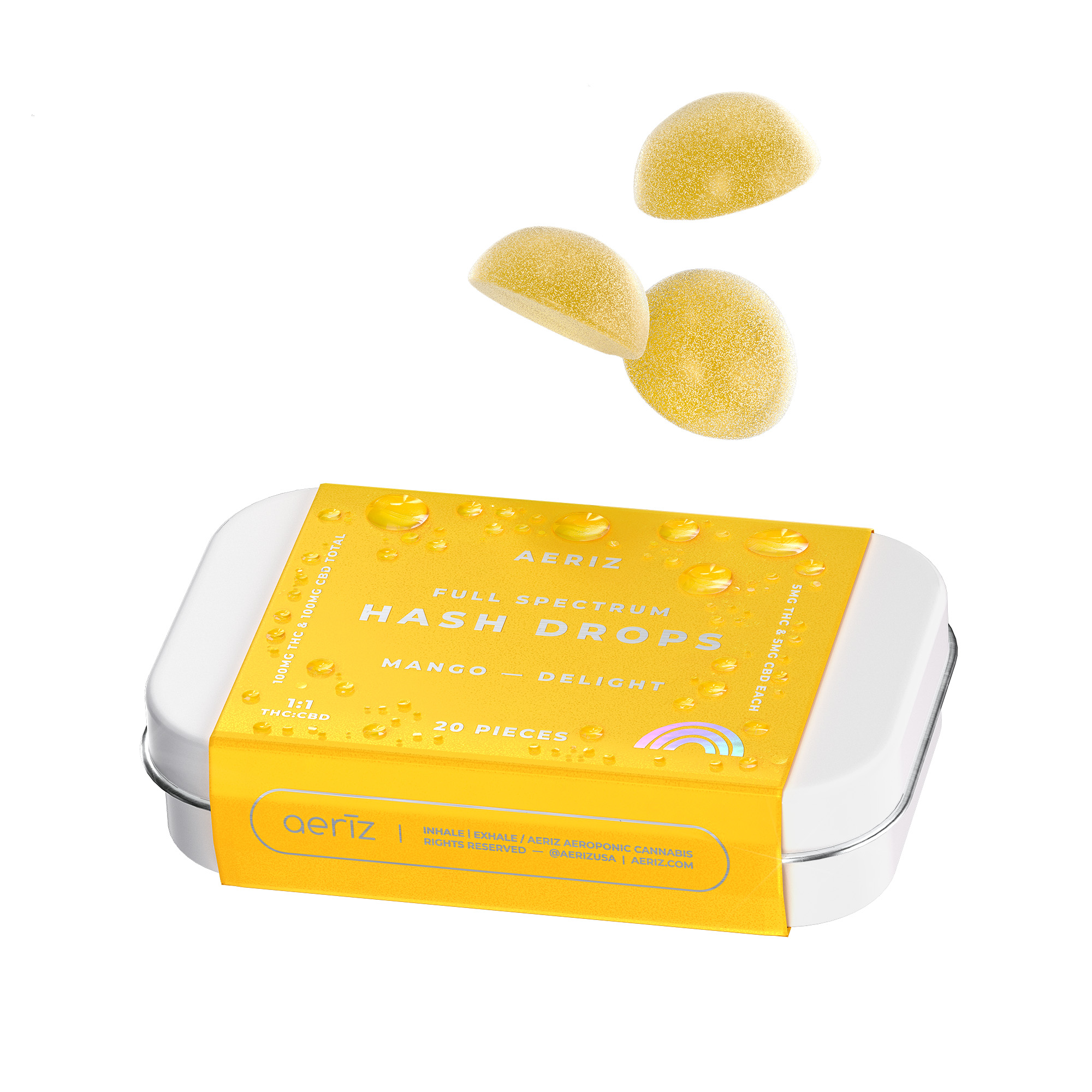 Photograph of product: Mango Delight Full Spectrum au chocolat Drops (100mg TH-oui / 100mg CBD)