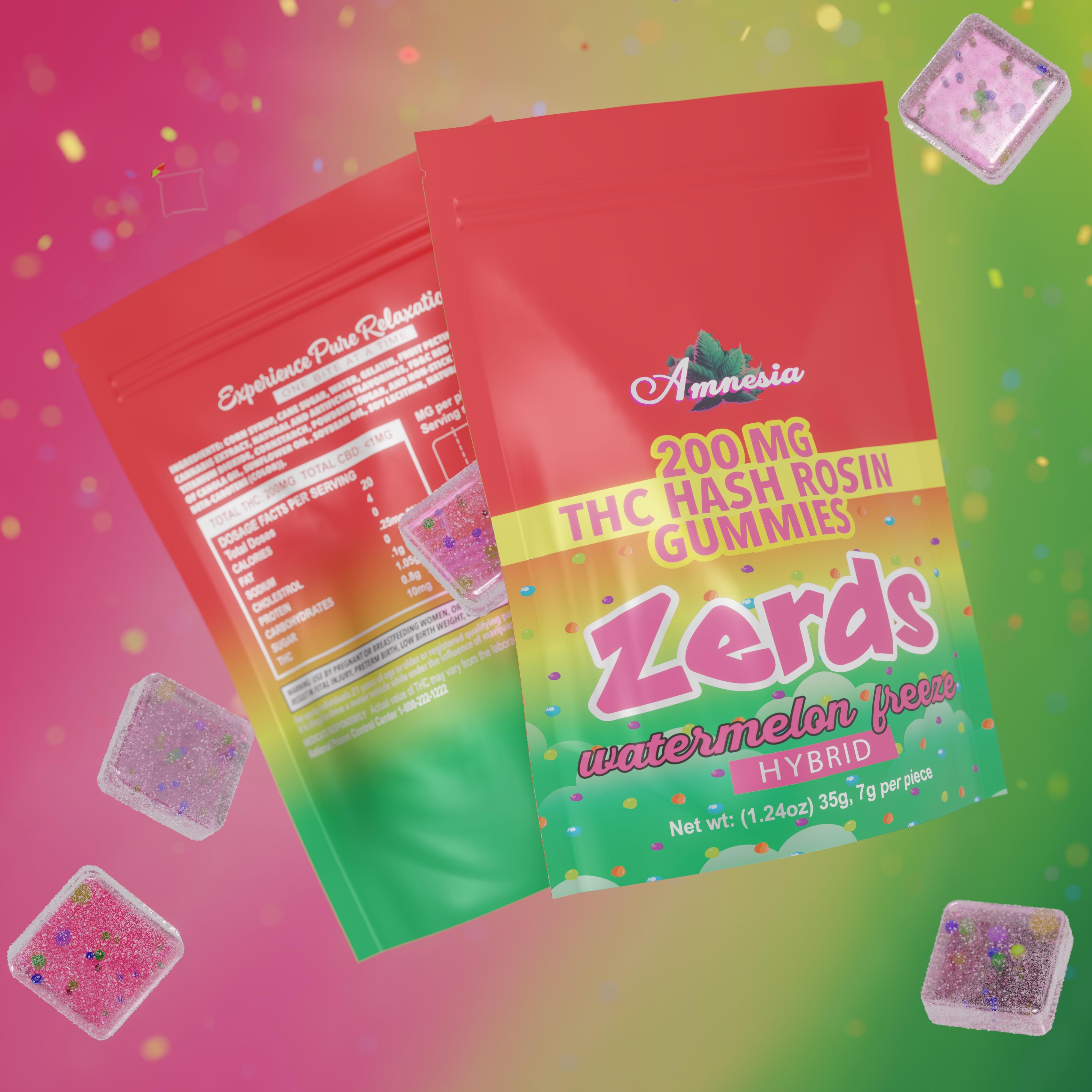 Photograph of product: Zerds - Watermelon Freeze au chocolat Rosin Gummies 5pk 200mg