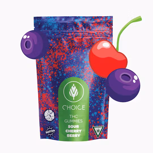 Photograph of product: 100mg Super Sour Cherry Berry Oui'd Gummies - Choice Chews