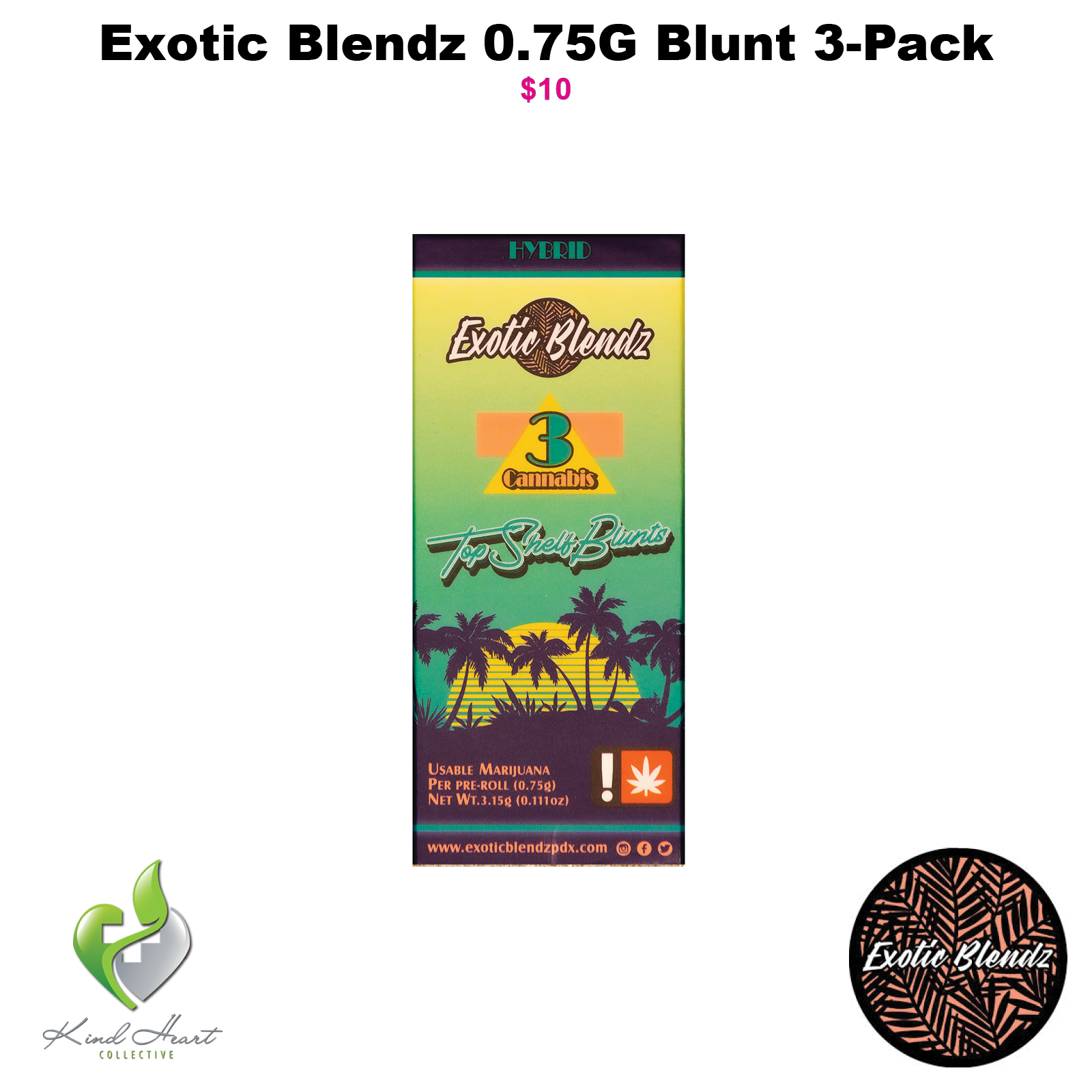 Photograph of product: Hybrid 0.75G 3-Pack Pre-Roll Blunts, Exotic Blendz (Taxes Included)
