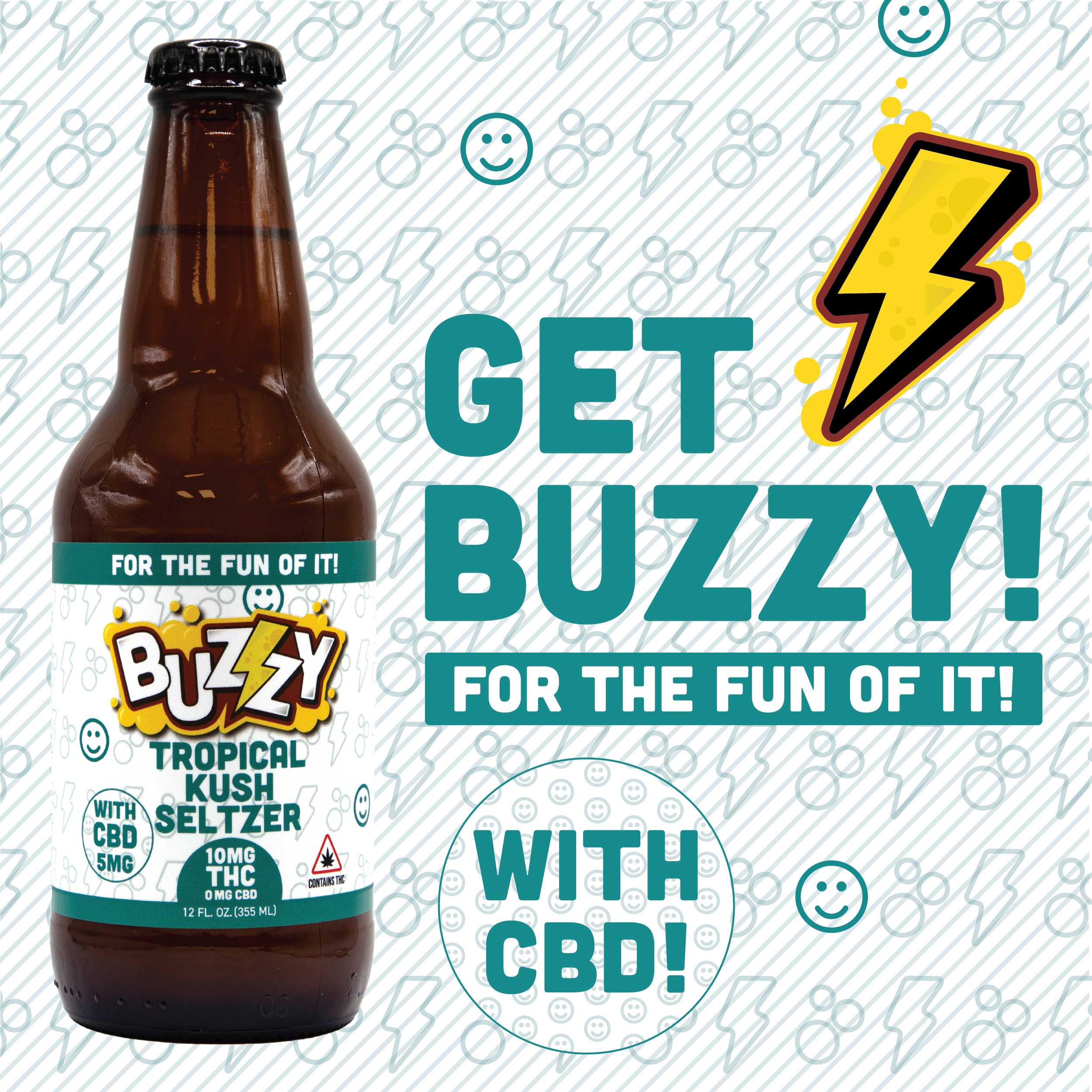 Photograph of product: Buzzy Tropical Kush Seltzer - 10mg TH-oui/5mg CBD/1pk