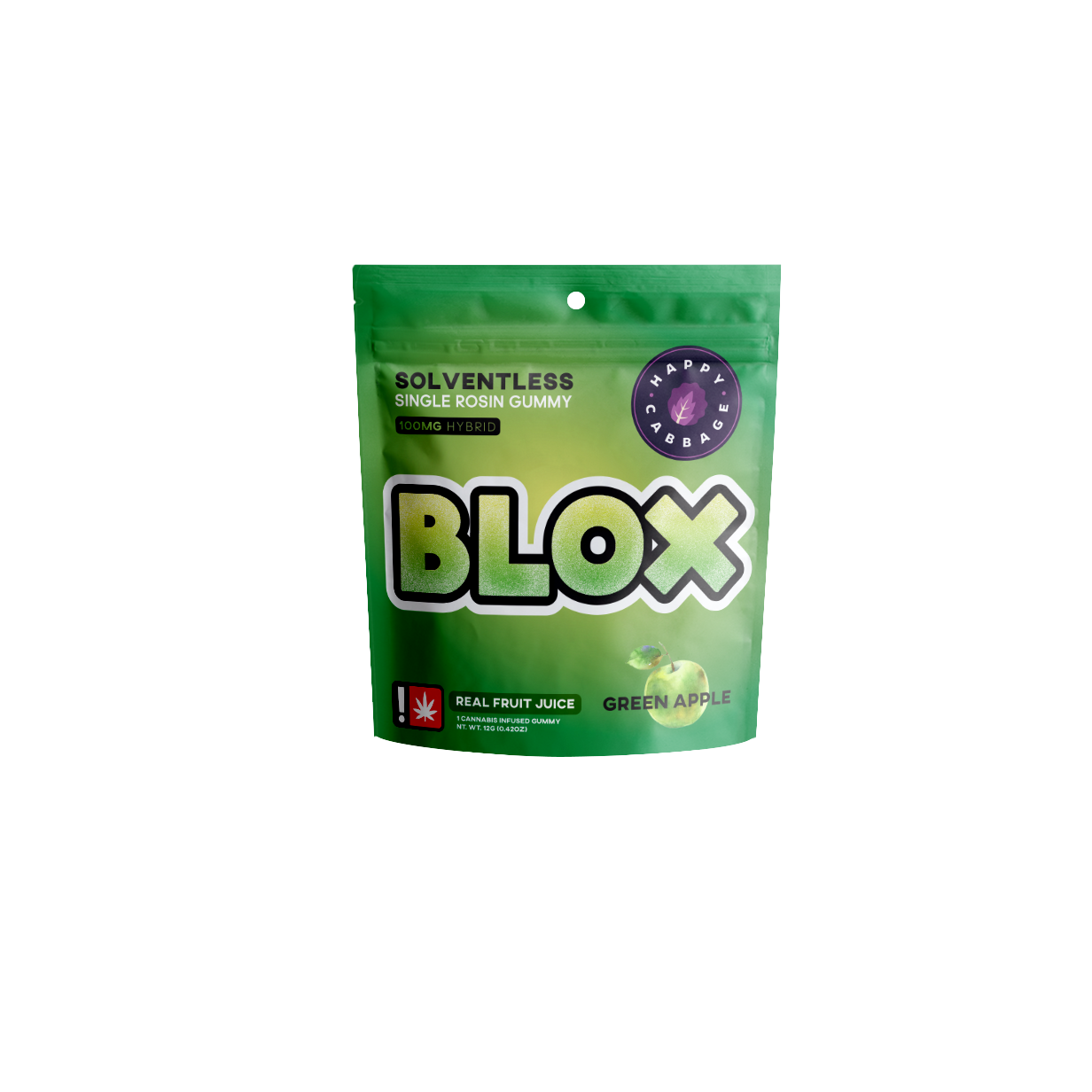 Photograph of product: Happy Cabbage - BLOX: GREEN APPLE - Live Rosin Gummy (100mg) - H