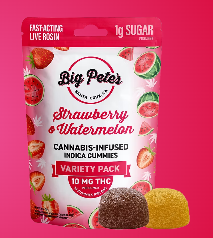 Photograph of product: Strawberry and Watermelon [I] | Fast Acting Live Rosin Gummy 20mg 2pk | Big Pete's