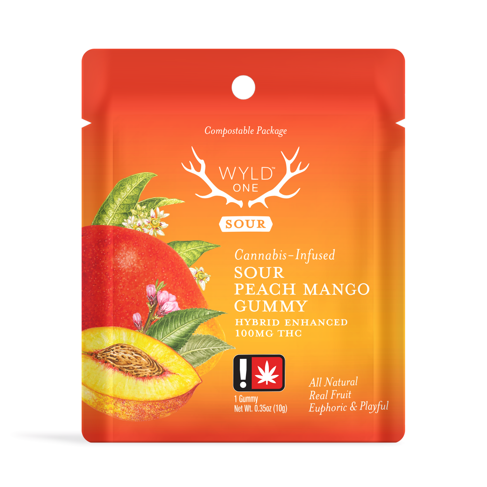 Photograph of product: Wyld One | Sour Peach Mango Hybrid Enhanced Gummy | 100mg