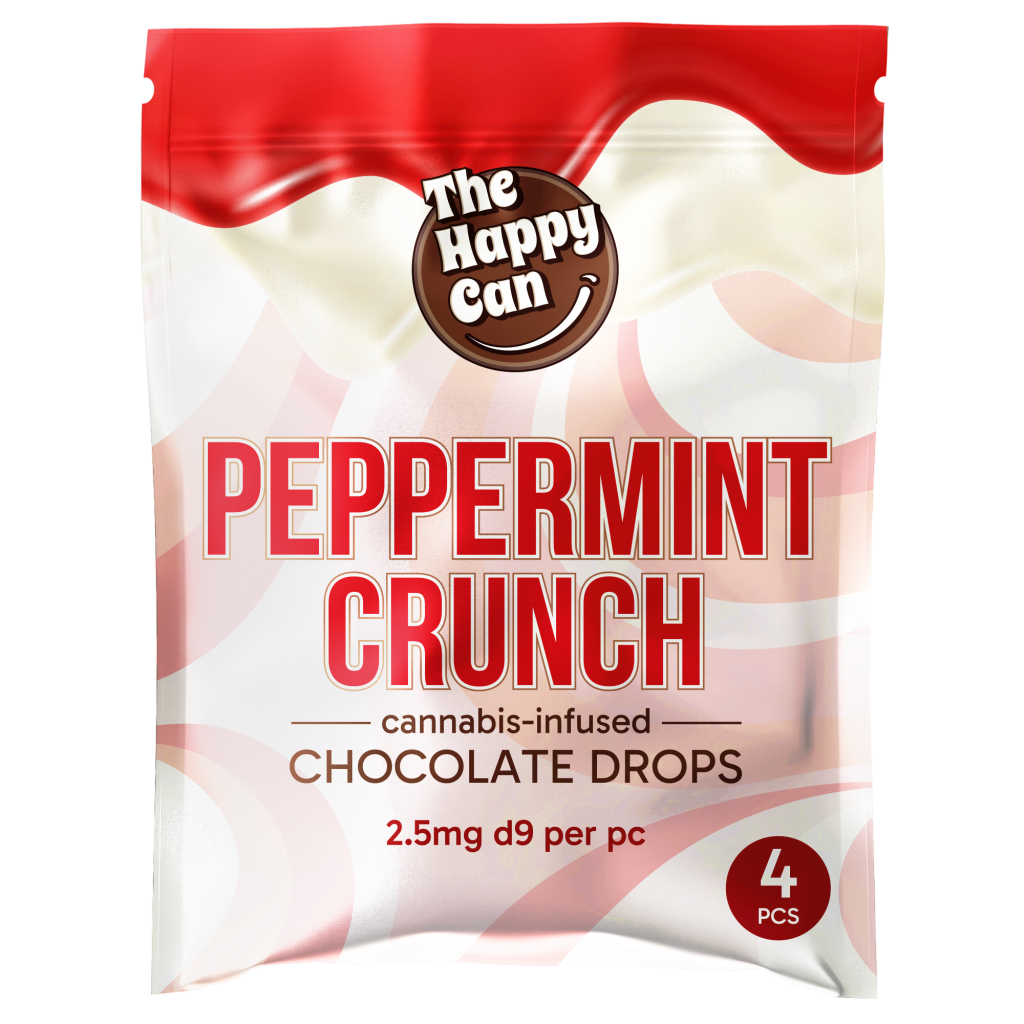Photograph of product: The Happy Can | Hemp | Chocolate Drops Peppermint Crunch (TH-oui 10 mg) | 4 ct