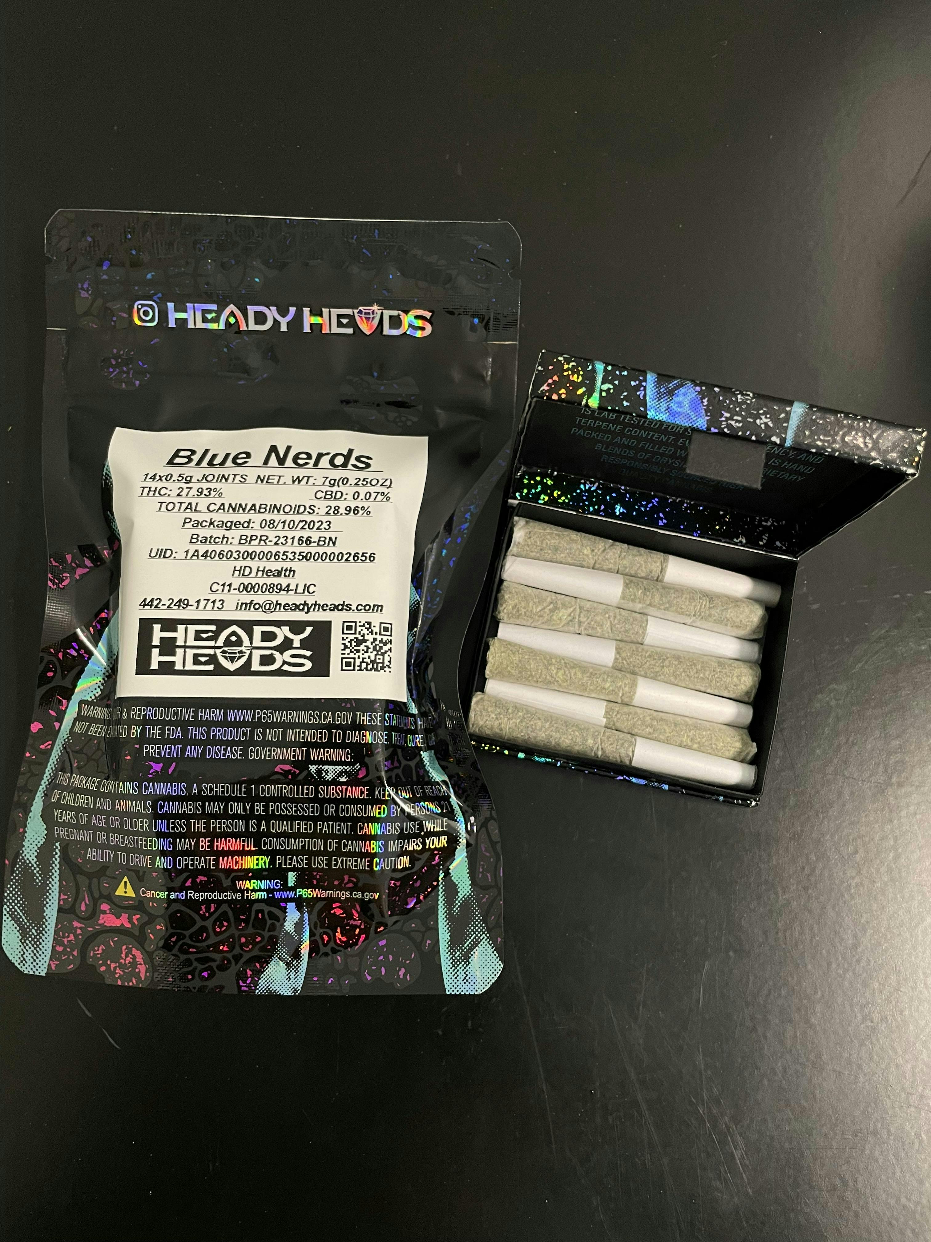 Photograph of product: Heady Heads - Blue Nerdz - 7G - Pre Roll Pack