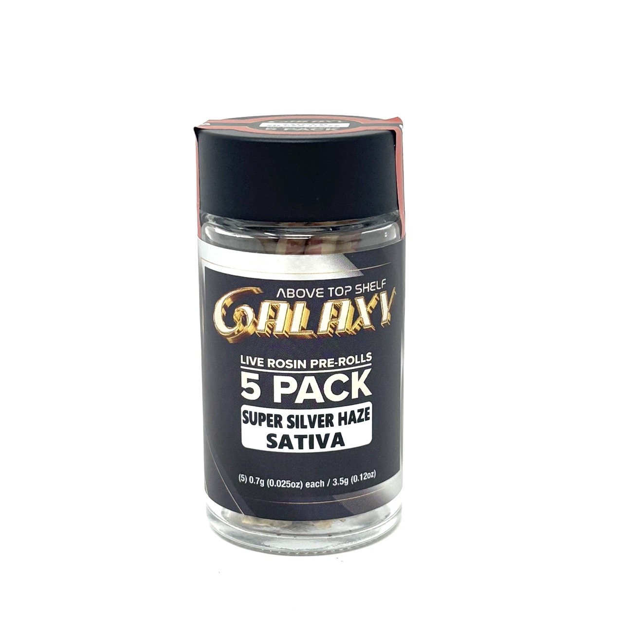Photograph of product: GALAXY: SUPER SILVER HAZE LIVE ROSIN PRE-ROLL 5PK