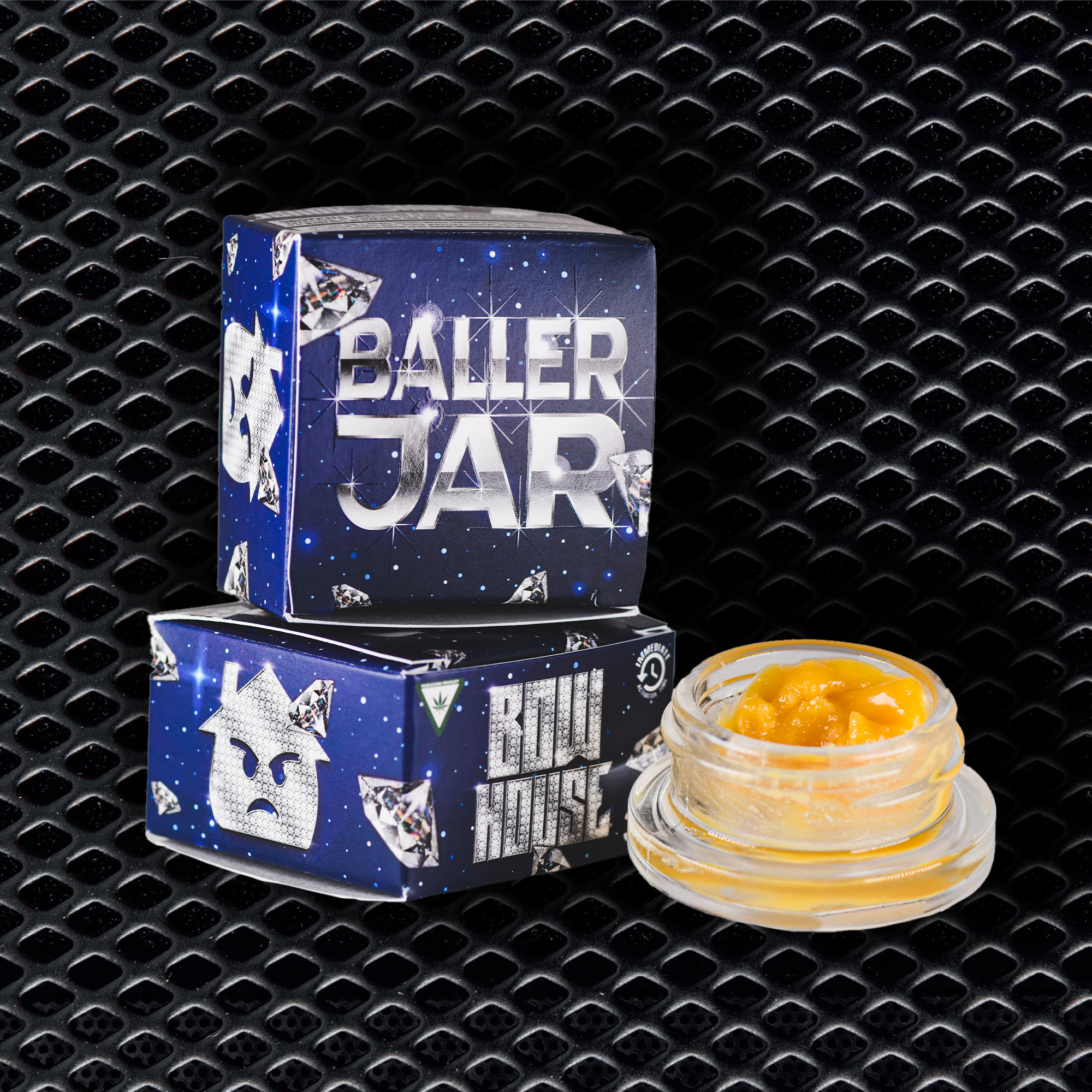 Photograph of product: Bow House | Willie's Kush Cake | 3.5G Cured Resin Baller Jar