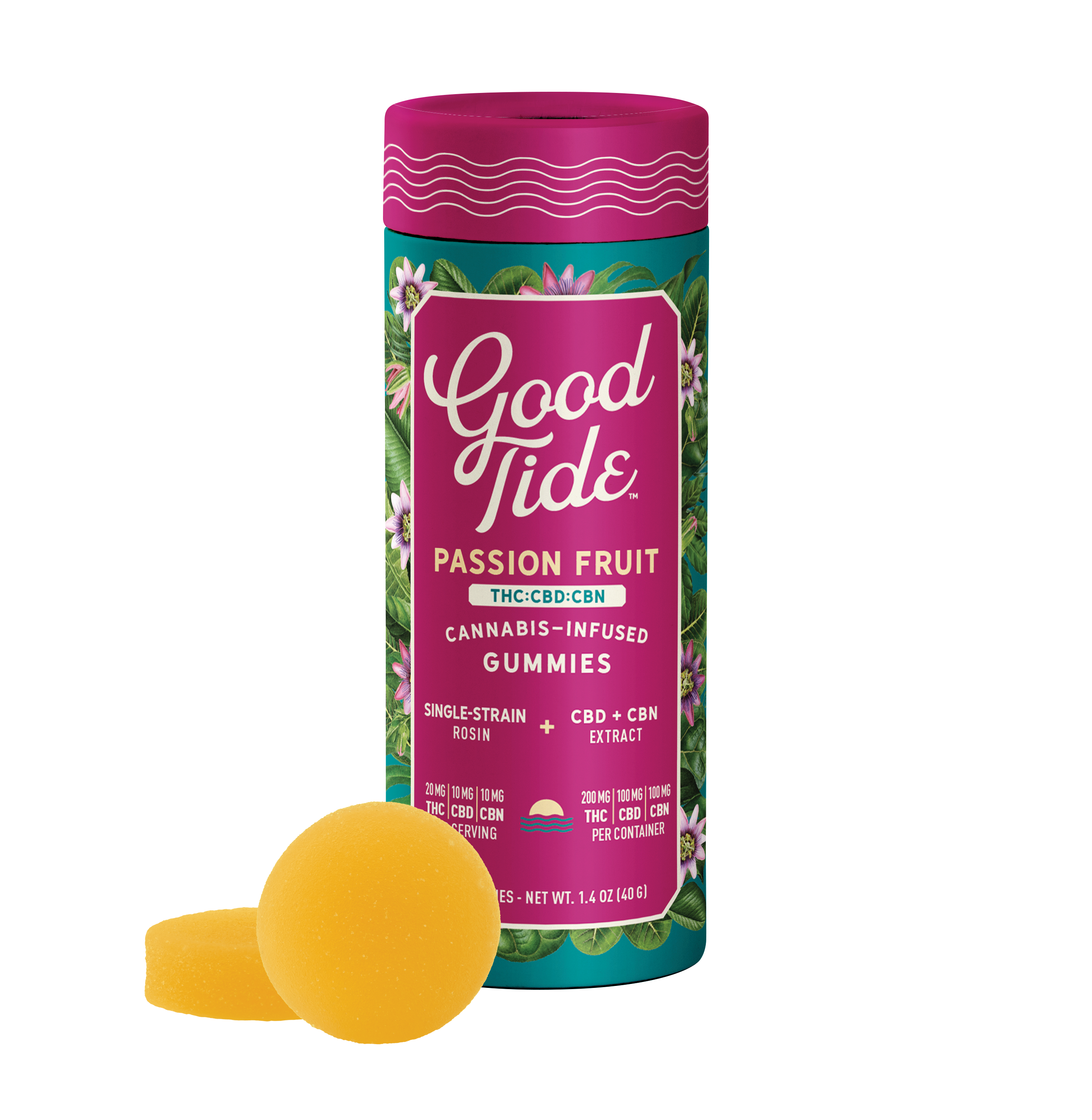 Photograph of product: Passionfruit | 200MG TH-oui : 100MG CBD : 100MG CBN | Oui'd Gummy | Good Tide