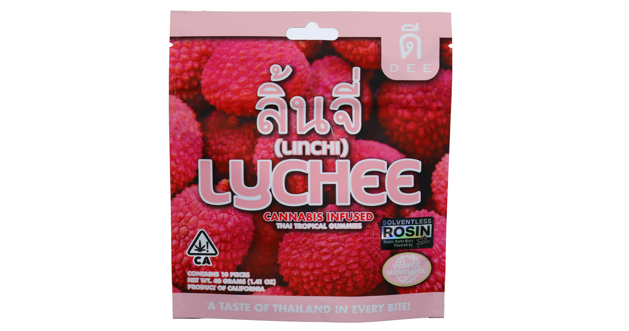 Photograph of product: Dee Thai | Lychee Gummies 100mg   100 Mg   10 Pack