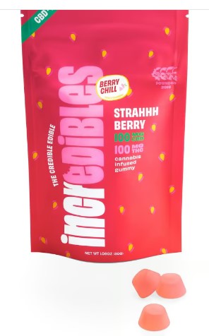 Photograph of product: Incredibles Gummies - Strahhhberry 1:1 (1000mg TH-oui/1000mg CBD)
