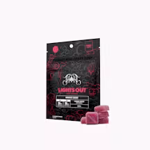 Photograph of product: Heavy Hitters | Gummies | Midnight Cherry | Lights Out | 1:1 | TH-oui:CBN | 20mg | 5 Pack | 100mg | Oui'd